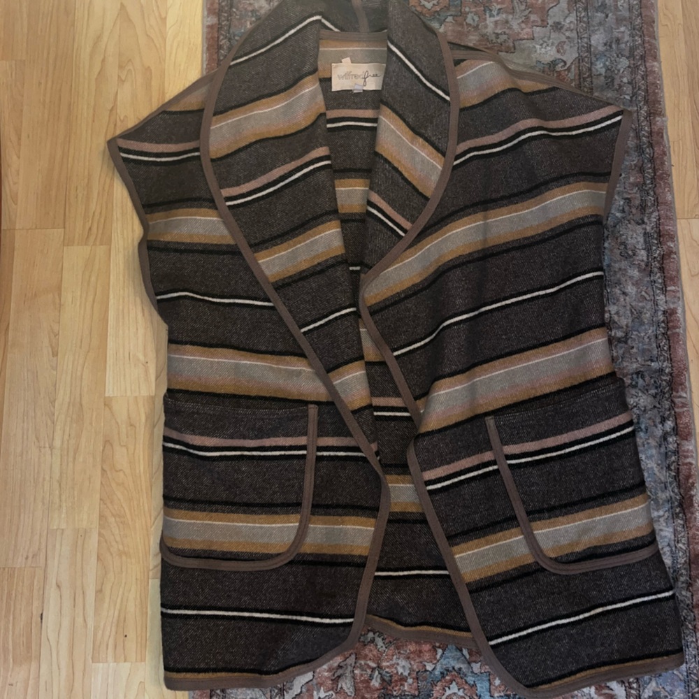 Wilfred Wool Vest Serape Stripe Brown Print Size Small Fly open cowl collar